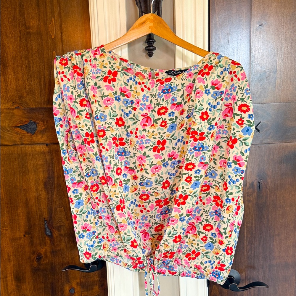 CHARLIE B Floral Blouse - Red, Pink, Blue XL
